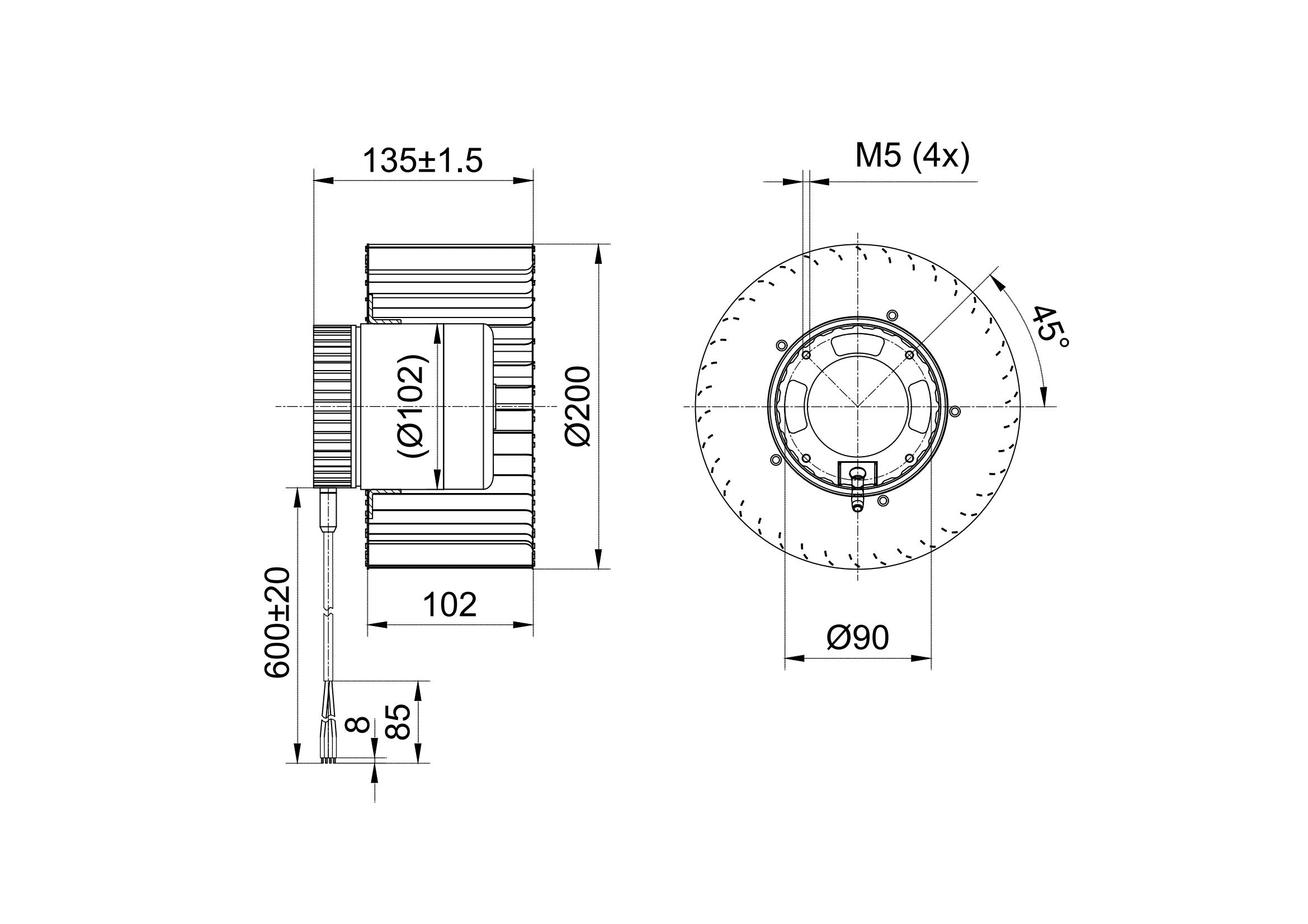 200mm Forward Centrifugal Blower Without Scroll Housing