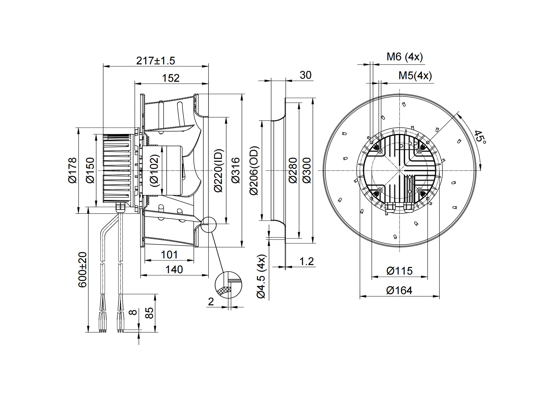 230V EC Diameter 310mm Backward Centrifugal Fan