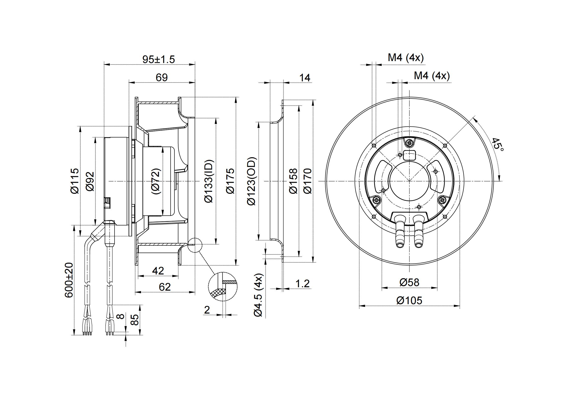 230V EC Diameter 175mm Backward Centrifugal Fan