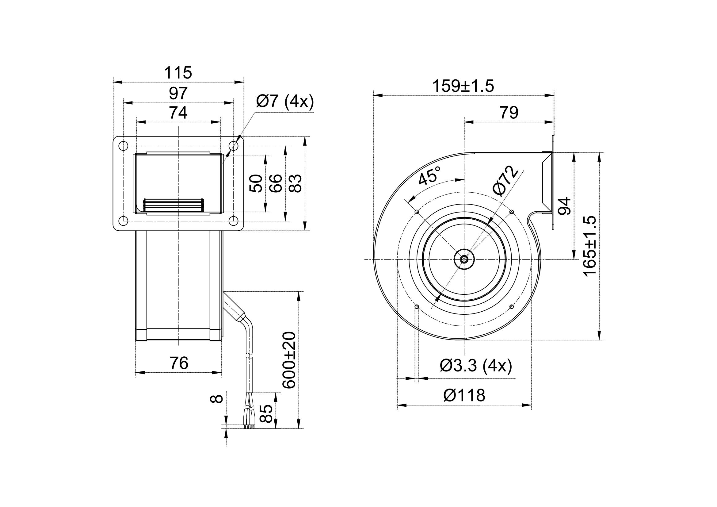 108mm Single Inlet Centrifugal Fans With Scroll Housing
