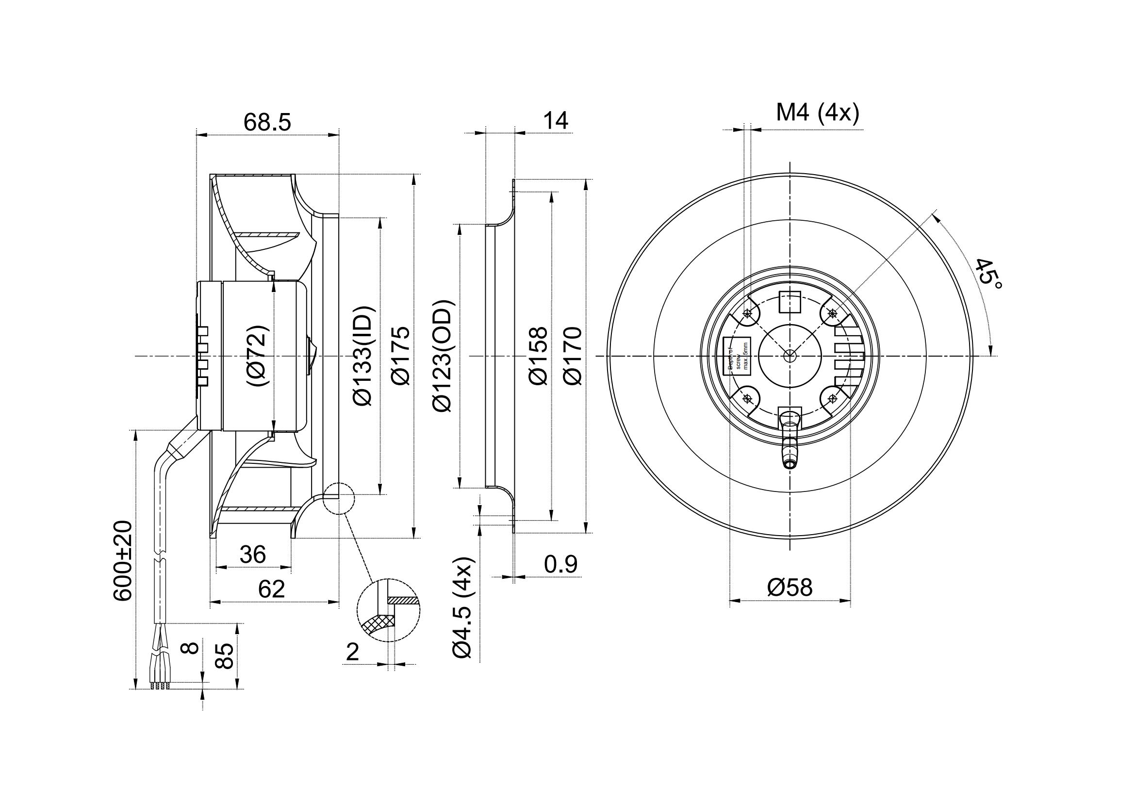 24V DC Diameter 175 Backward Centrifugal Fan