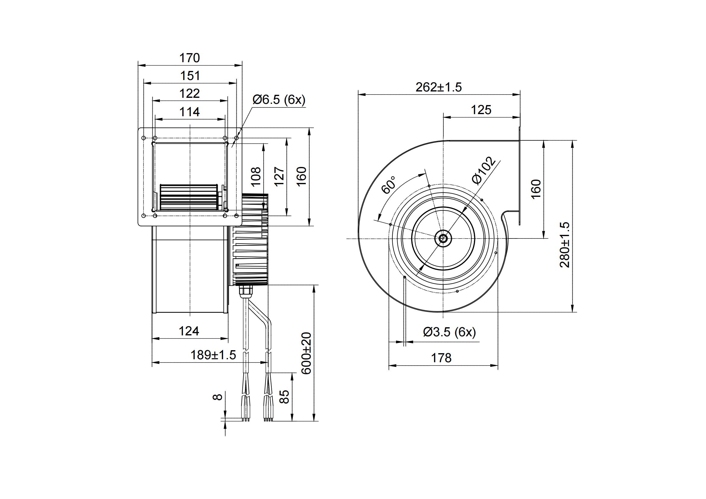 Ec 180mm Single Inlet Centrifugal Fans With Scroll Housing