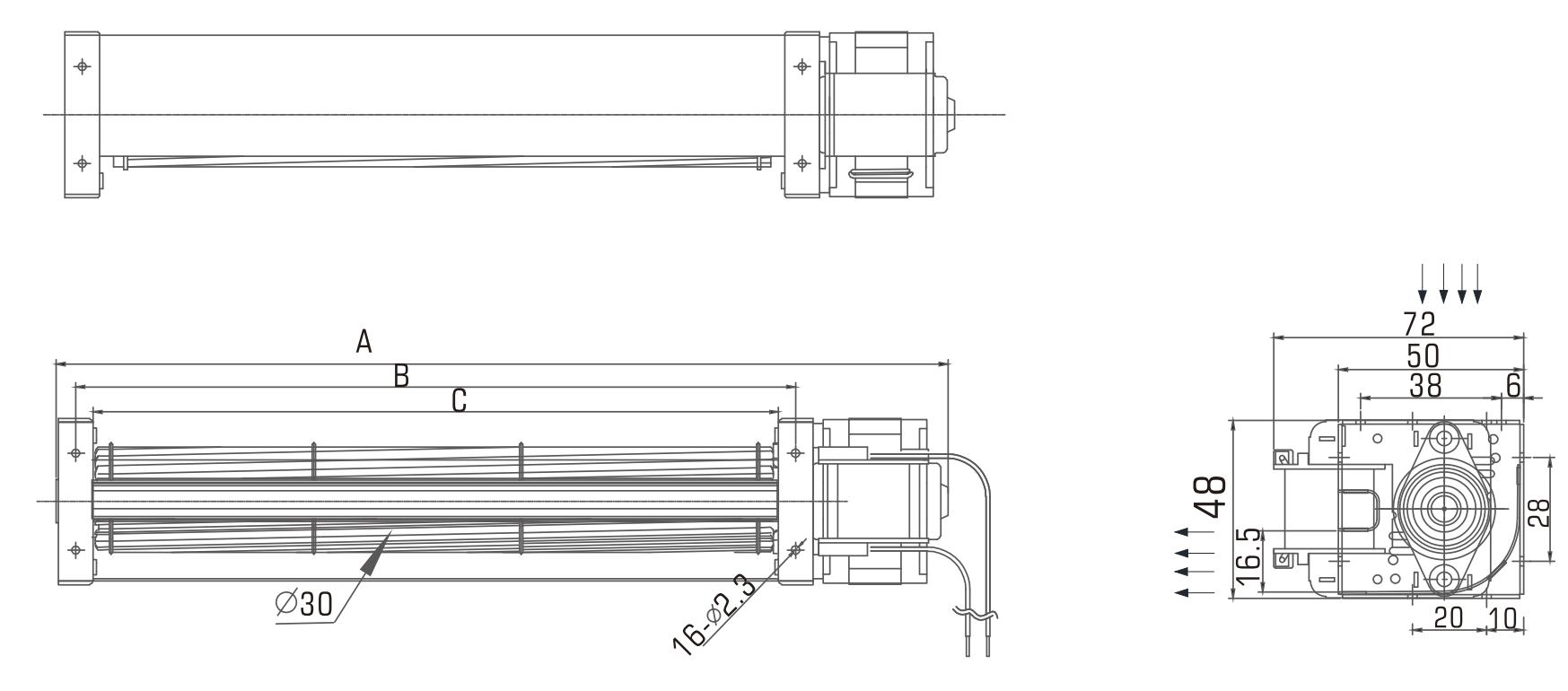30mm AC Quiet Cross Flow Fan-drawing