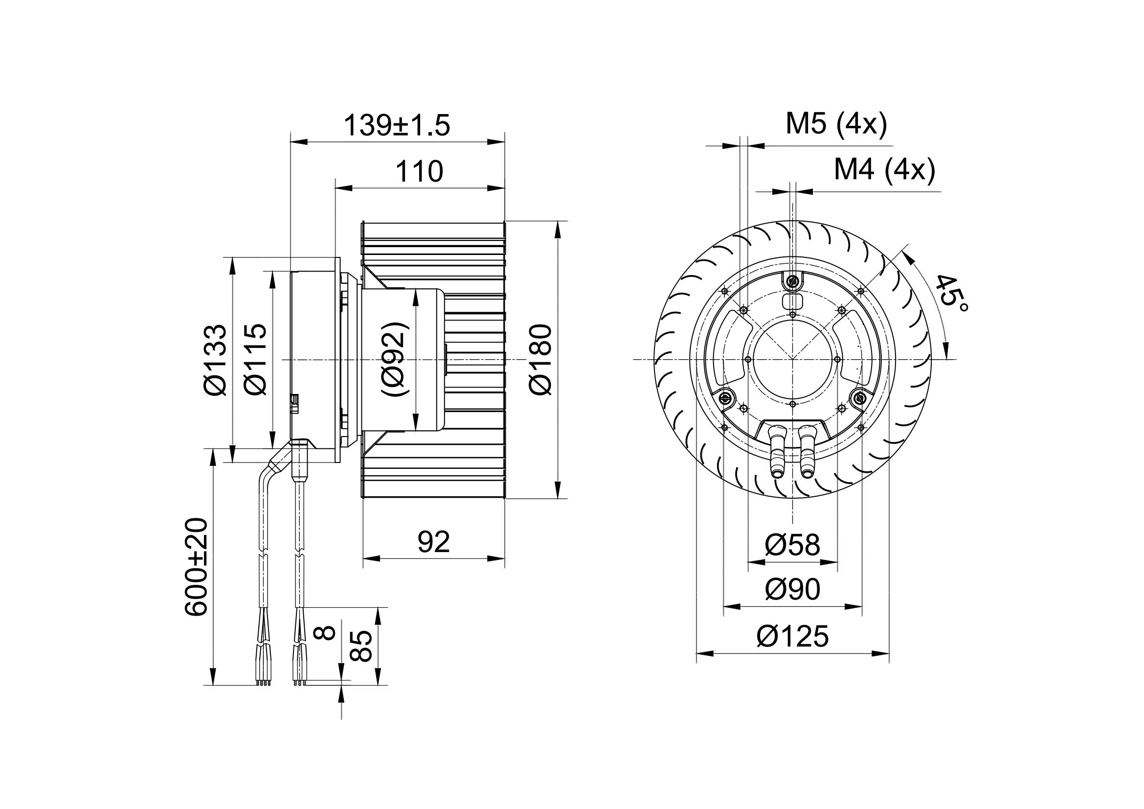 180mm Forward Centrifugal Blower Without Scroll Housing