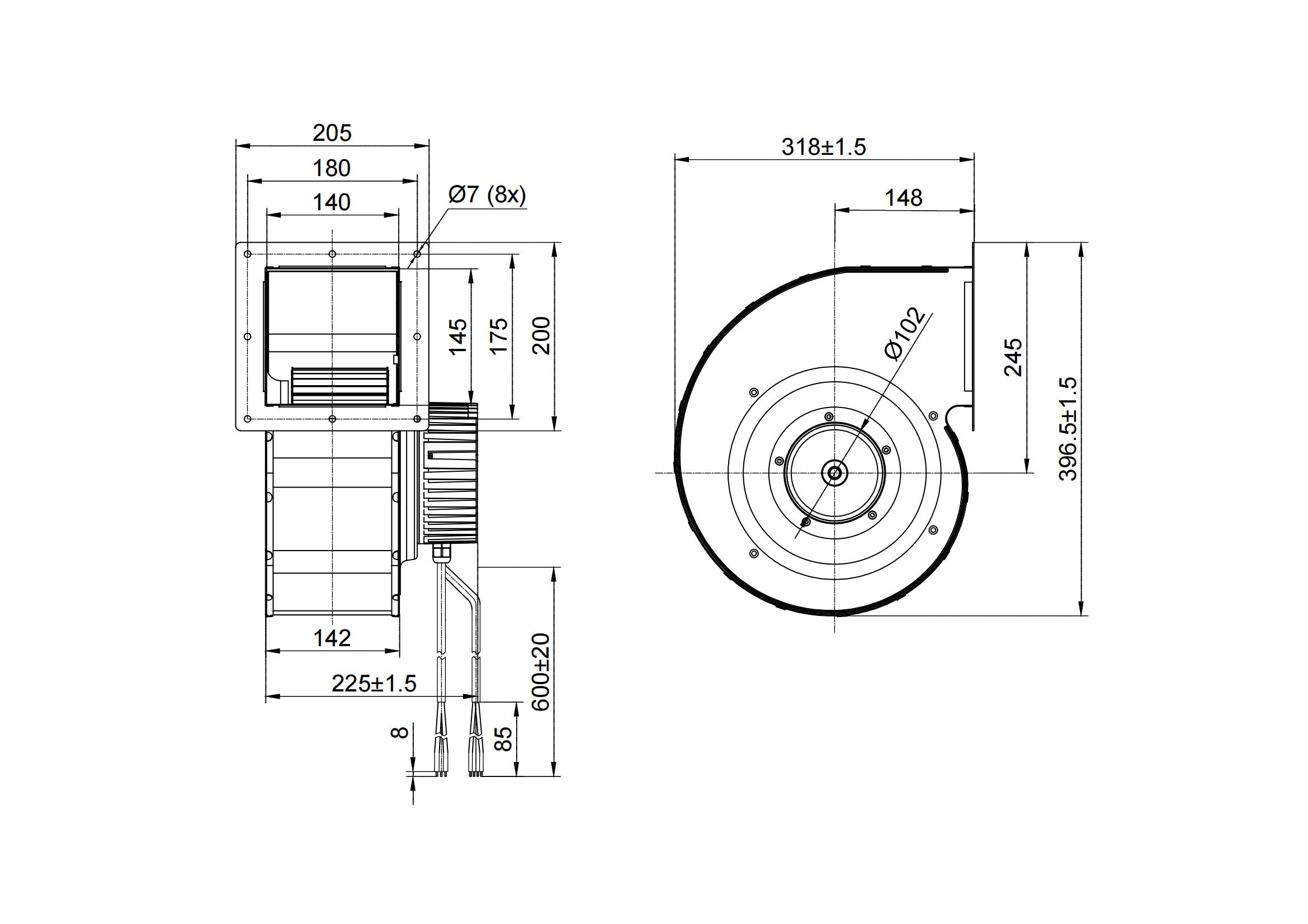 200mm EC Single Inlet Centrifugal Fans With Scroll Housing