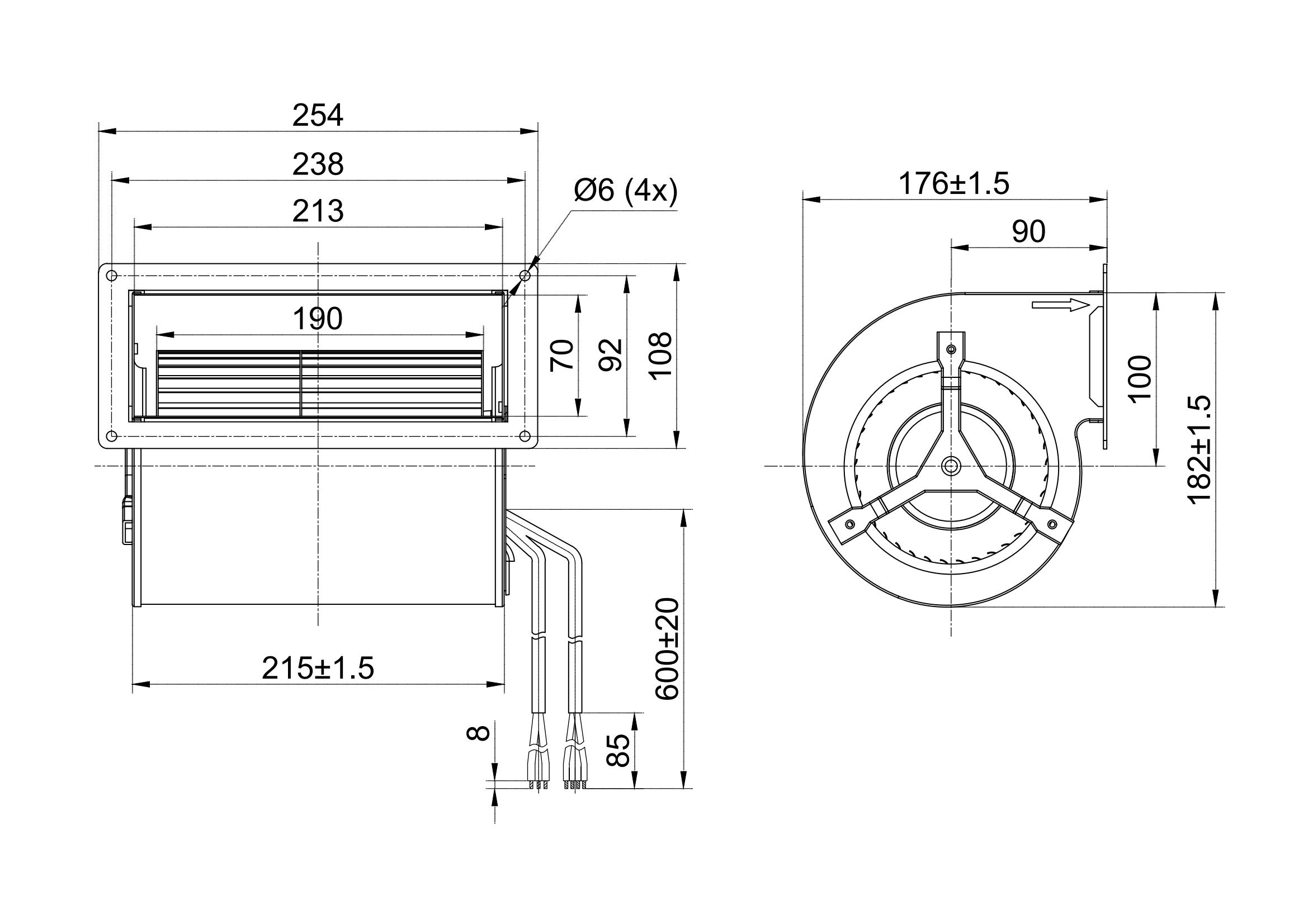 Ec Diameter 133mm Dual Inlet Centrifugal Blower With Scroll Housing