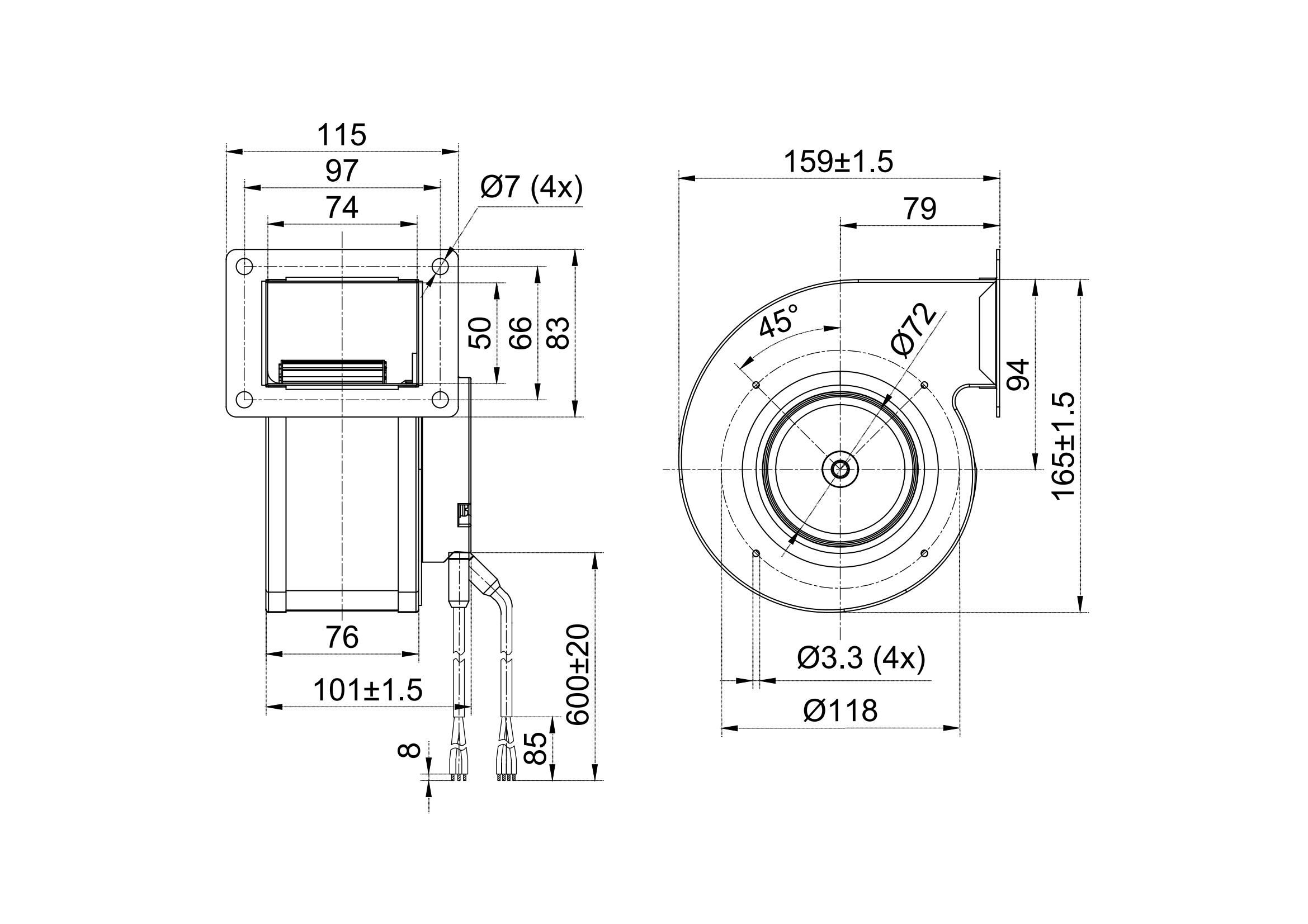 Ec Diameter 108mm Single Inlet Centrifugal Fans With Scroll Housing