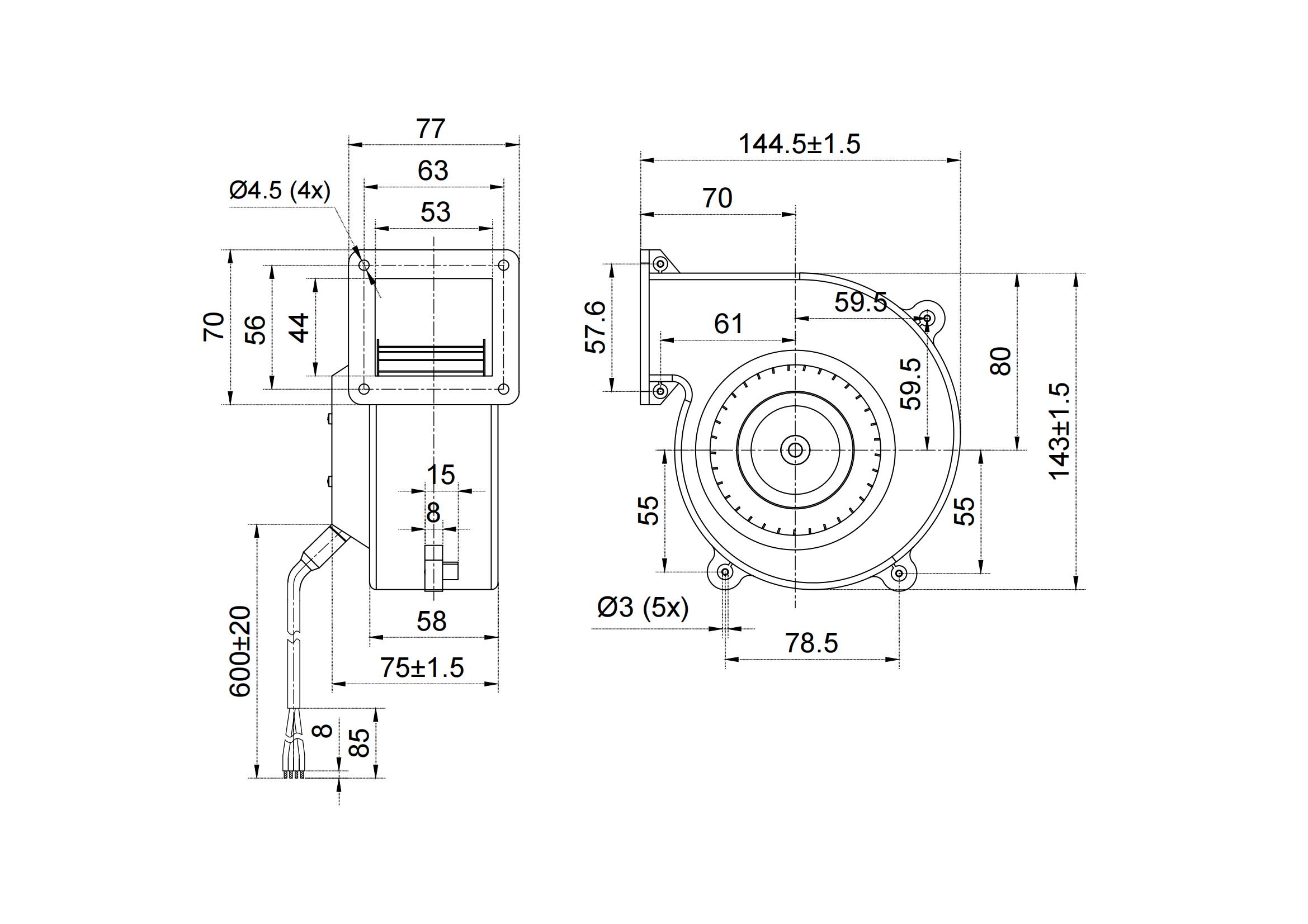 48V Dc Diameter 097 Single inlet centrifugal Fans With Scroll Housing